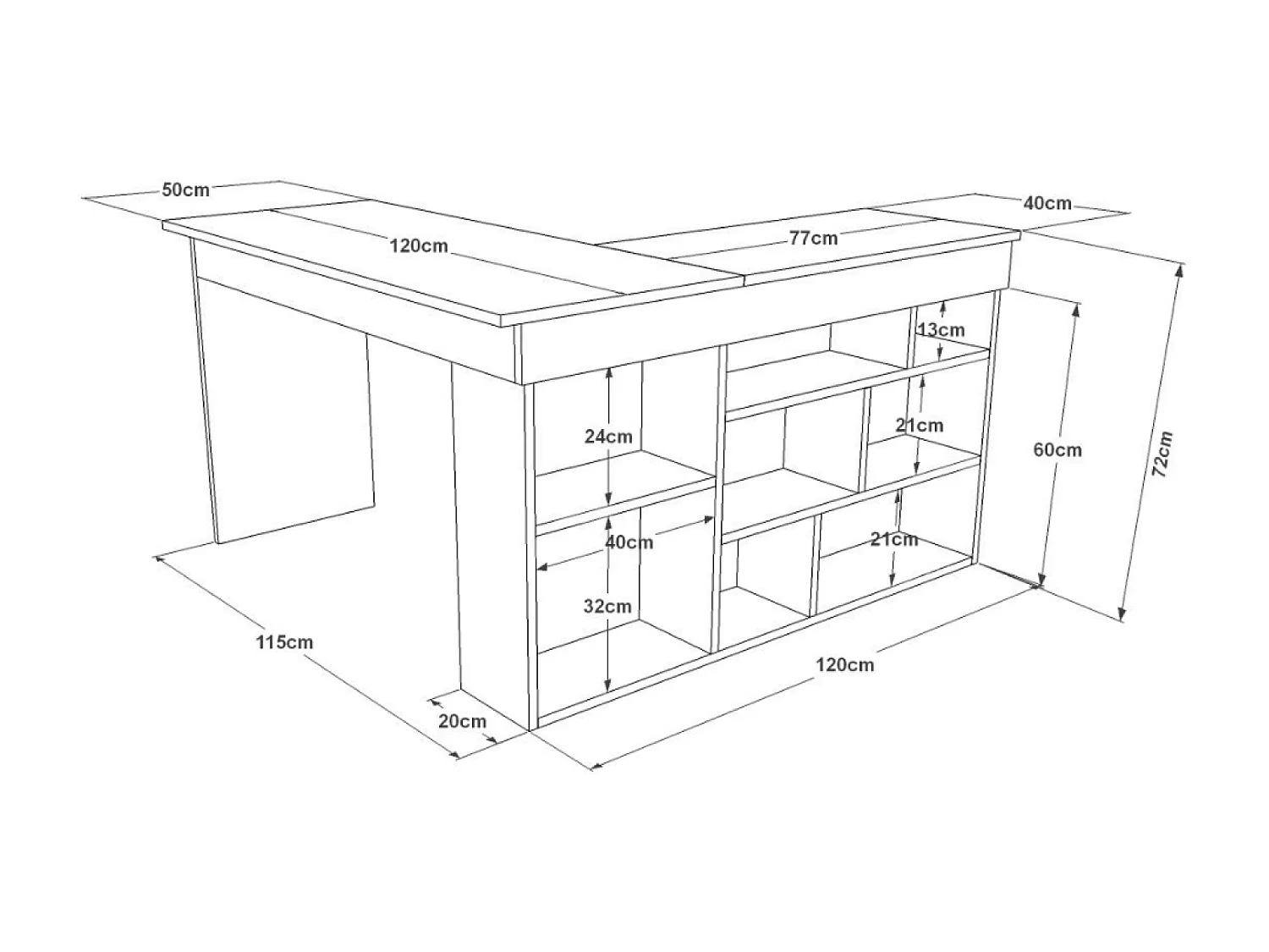 Bureau d'angle design avec étagères TYO
