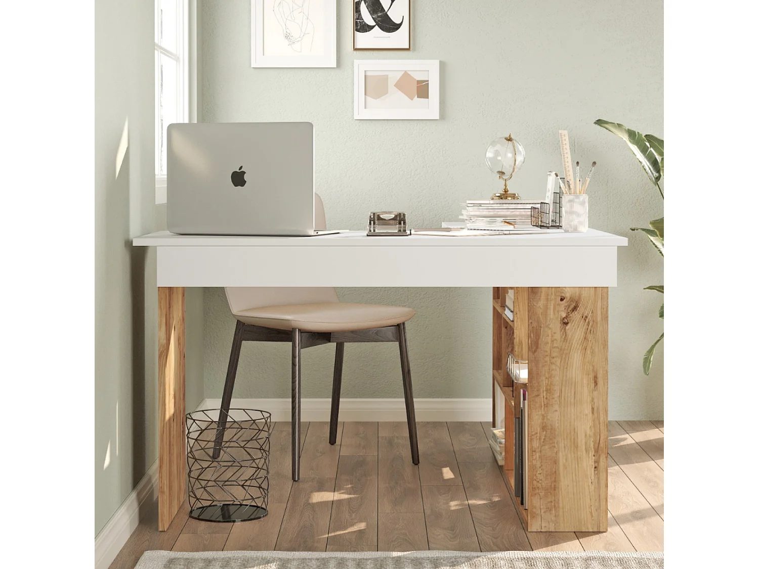 Design hoekbureau met TYO planken in Atlantisch grenen en wit
