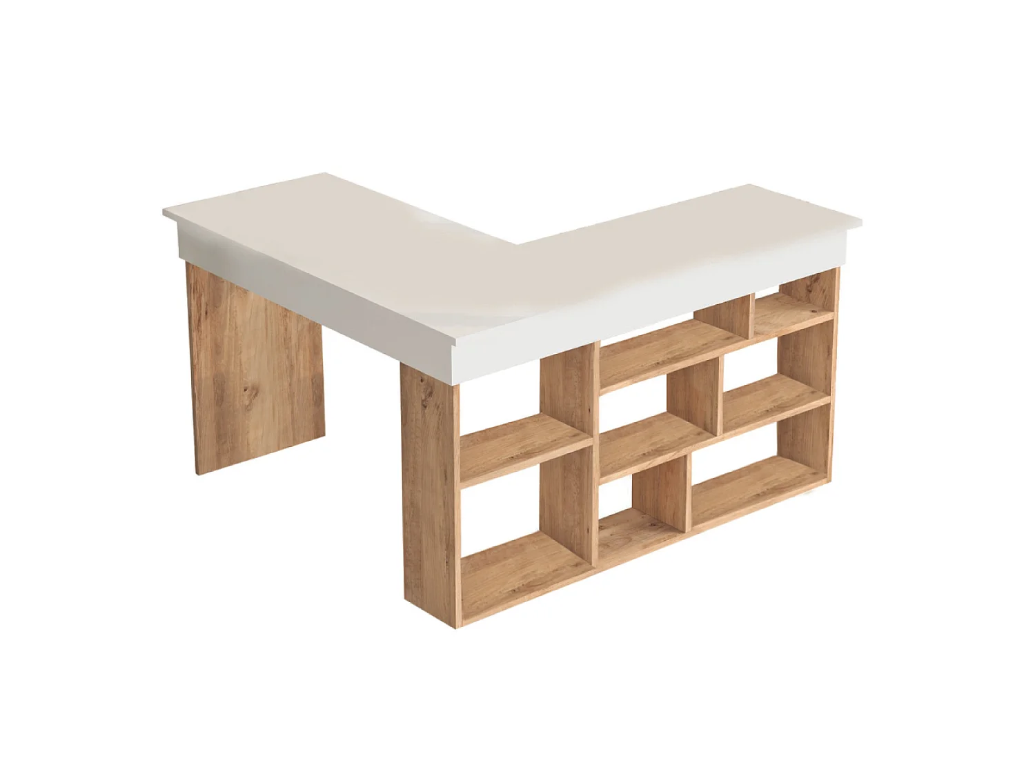 Design hoekbureau met TYO planken in Atlantisch grenen en wit