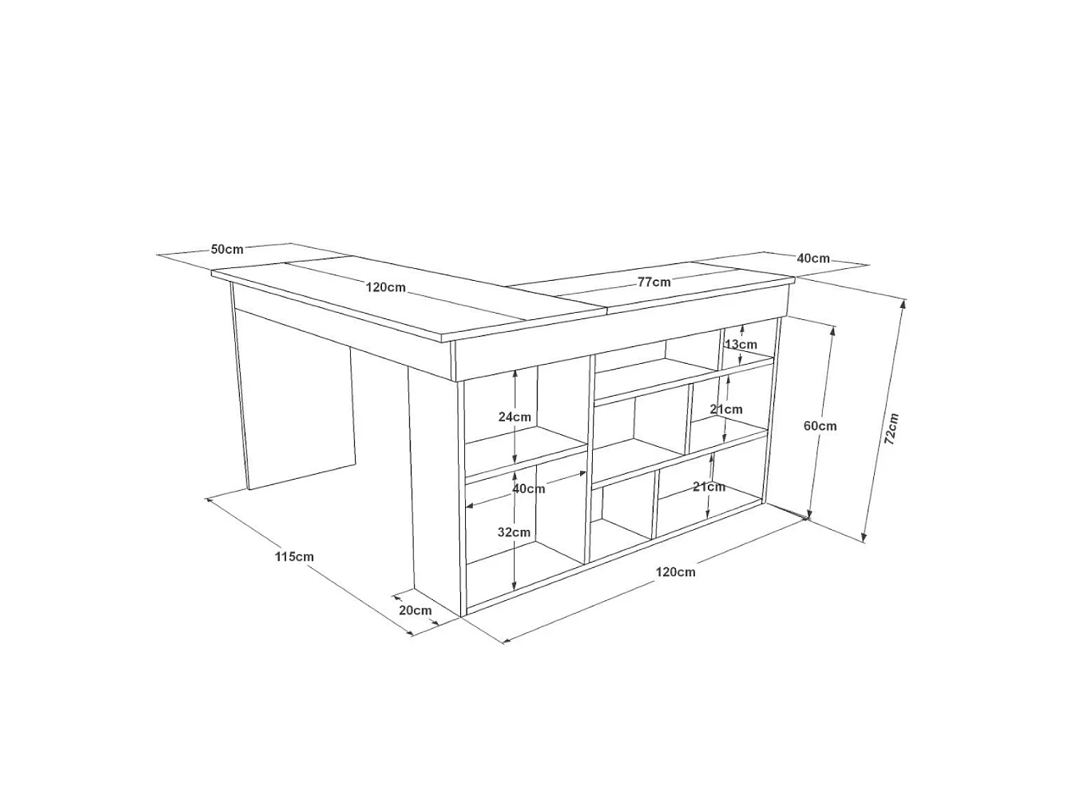 Design hoekbureau met TYO planken in Atlantisch grenen en wit