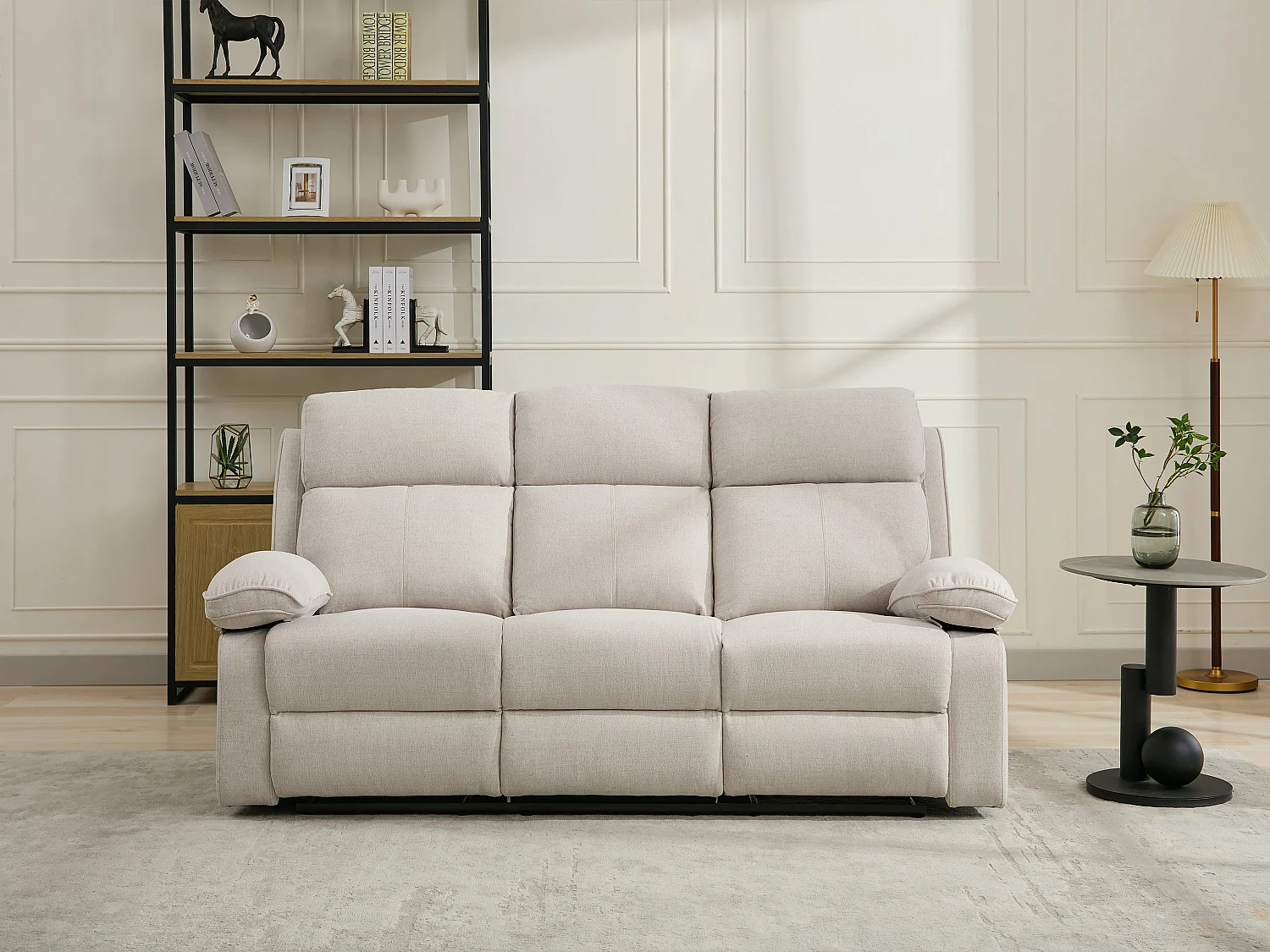 Canapé 3 places relax en tissu chiné beige LANA