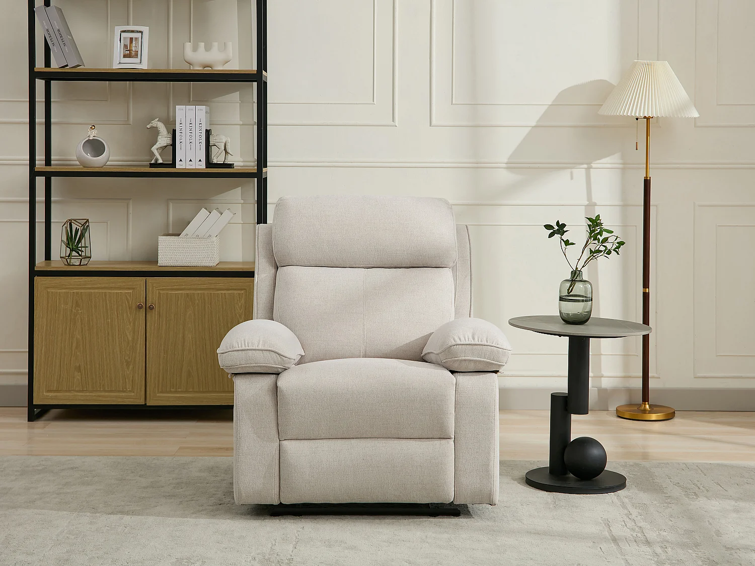 Fauteuil relax en tissu chiné beige LANA