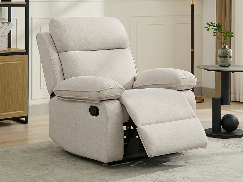 Relaxfauteuil van beige gechineerde stof LANA