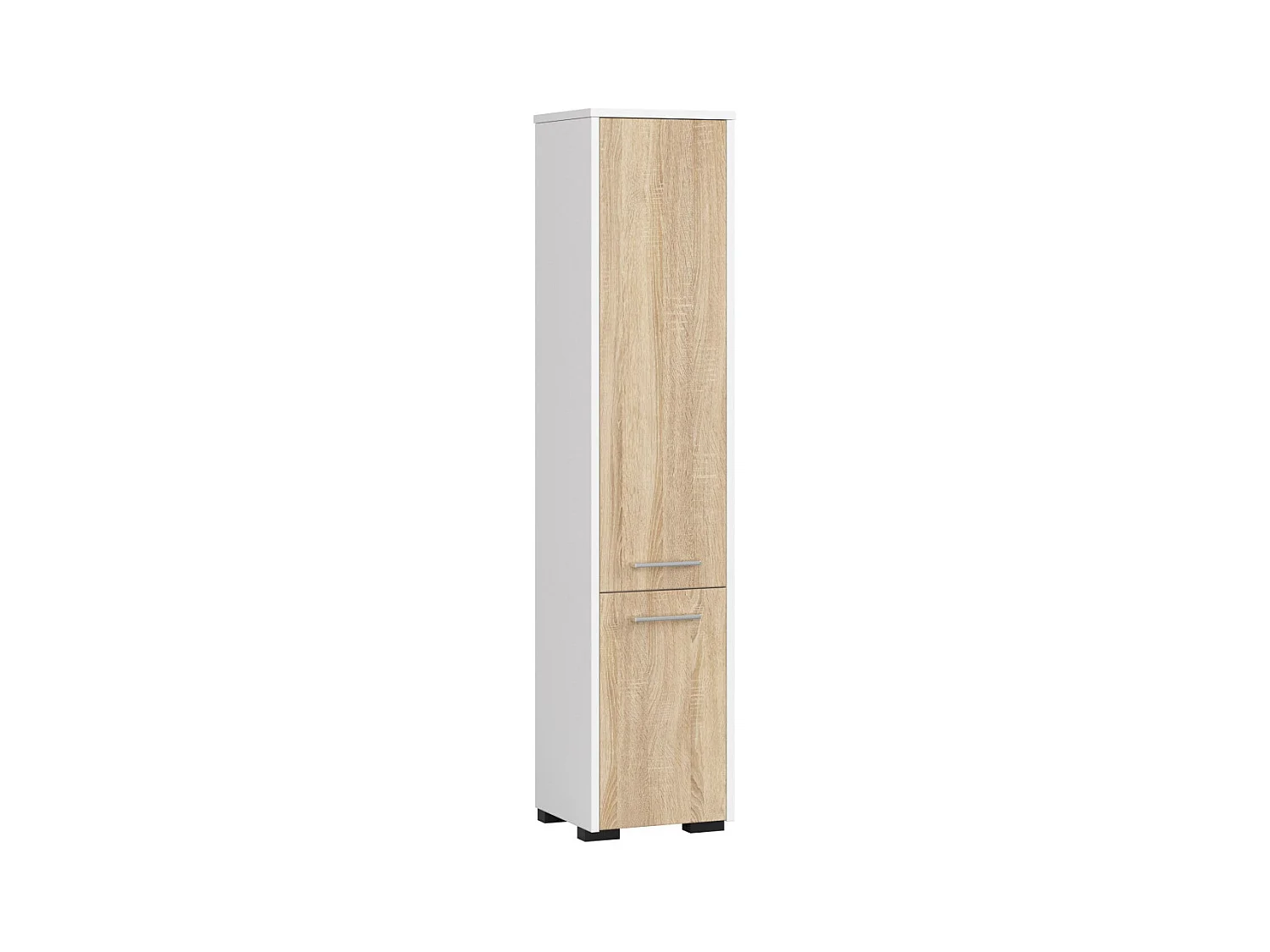 Colonne salle de bains AKORD FIN Blanche 30 cm 2 portes façade Chêne Sonoma 5 étagères 30x30x140 cm