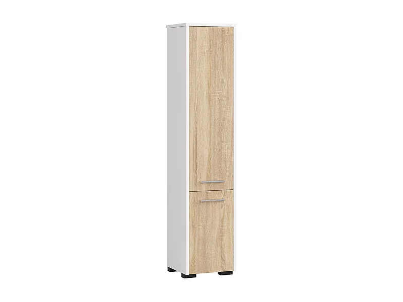 Columna de baño AKORD FIN Blanco 30 cm 2 puertas frente en color Roble Sonoma 5 estantes 30x30x140 cm