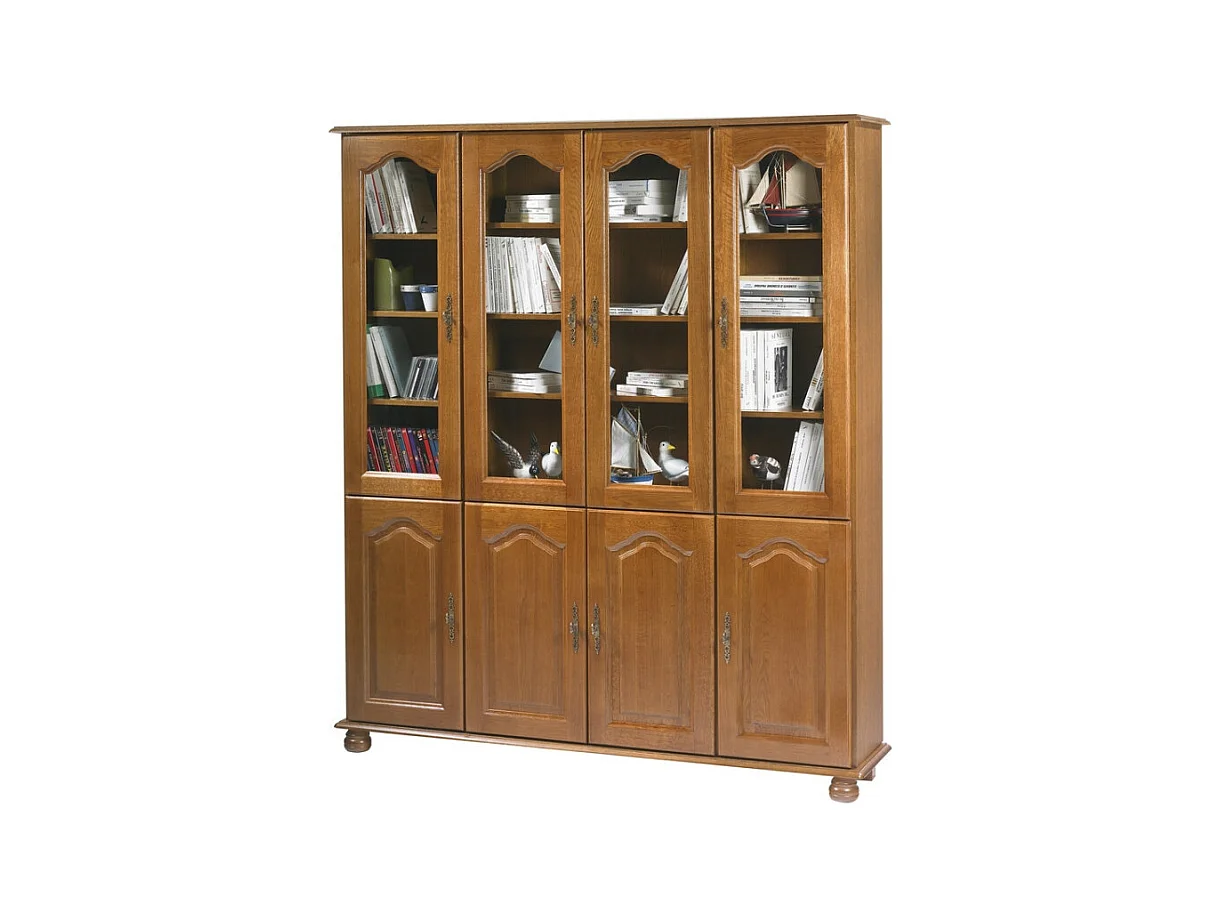 Bibliothèque Chêne 8 Portes 18 Niches 15 Etagères L 158.8 H 182.2 P 33 cm