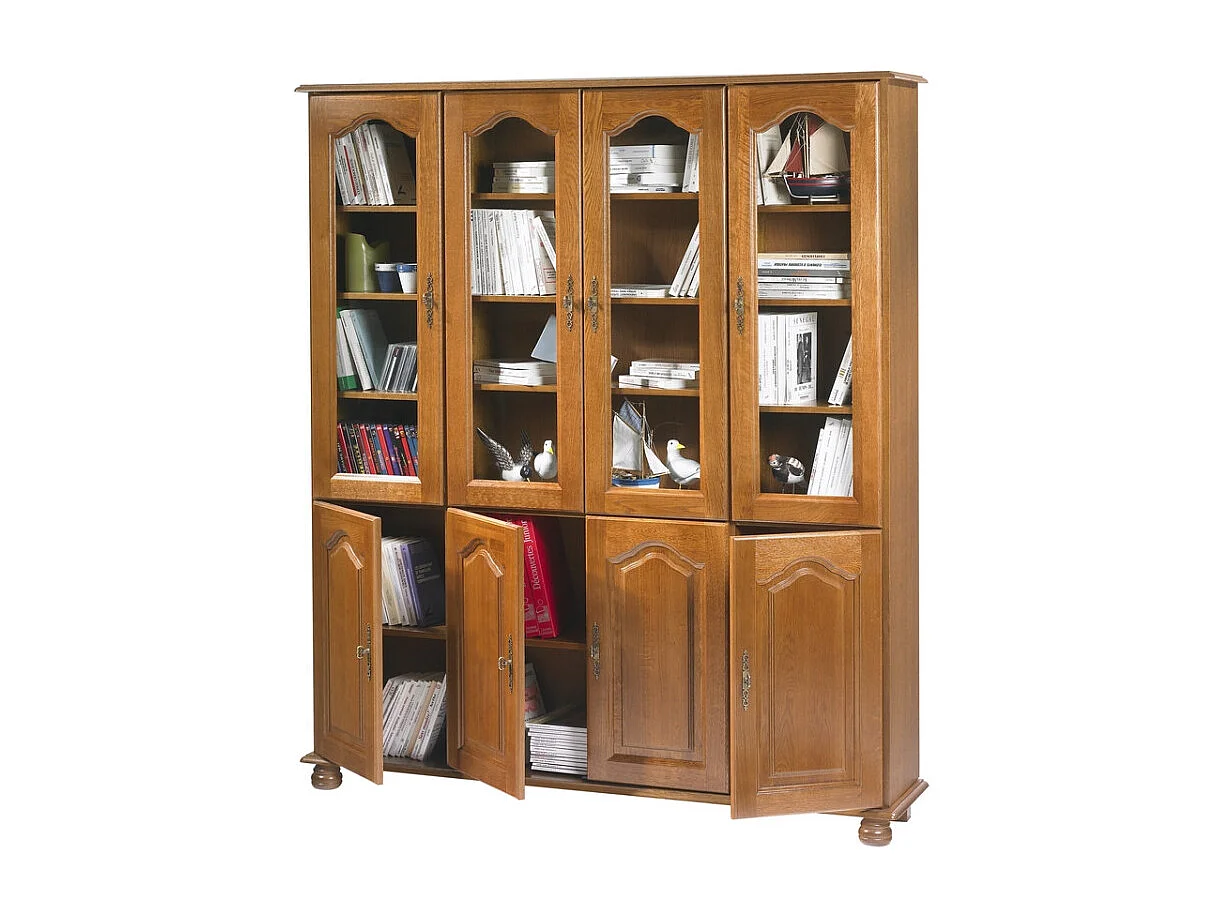 Bibliothèque Chêne 8 Portes 18 Niches 15 Etagères L 158.8 H 182.2 P 33 cm