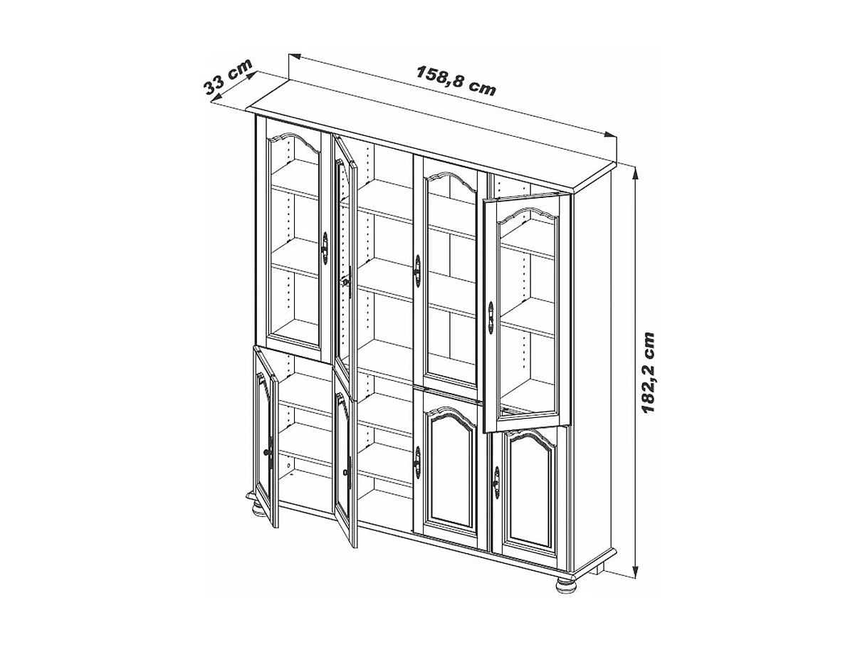 Bibliothèque Chêne 8 Portes 18 Niches 15 Etagères L 158.8 H 182.2 P 33 cm