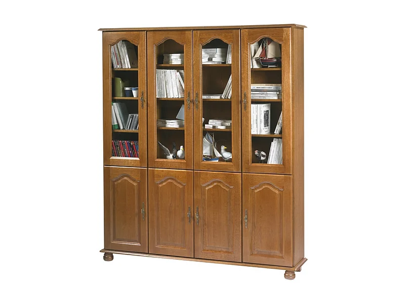 Bibliothèque Chêne 8 Portes 18 Niches 15 Etagères L 158.8 H 182.2 P 33 cm