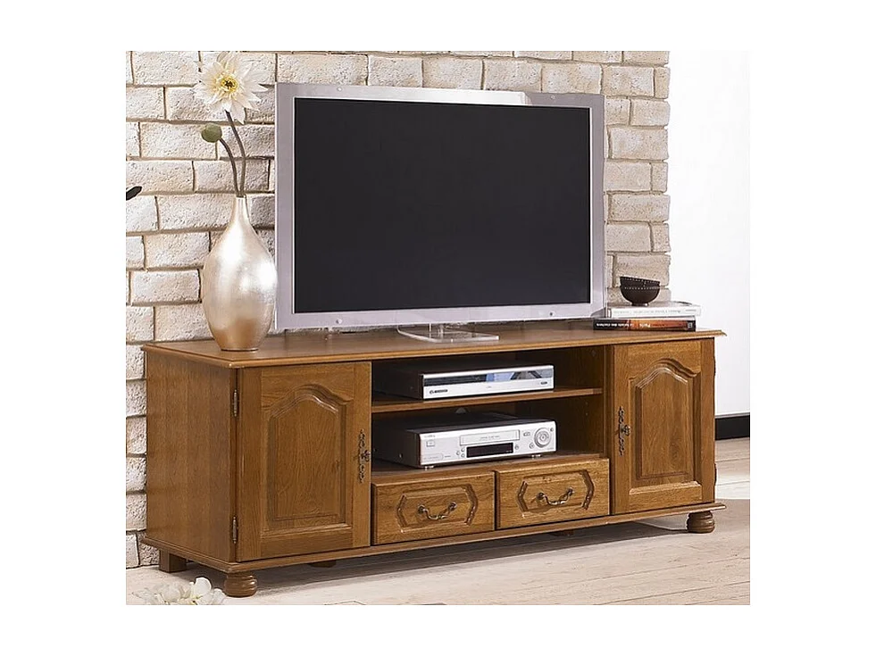 Meuble TV 70 Pouces Chêne Rustique 2 Portes 2 Tiroirs L 158.8 H 60.3 P 46 cm