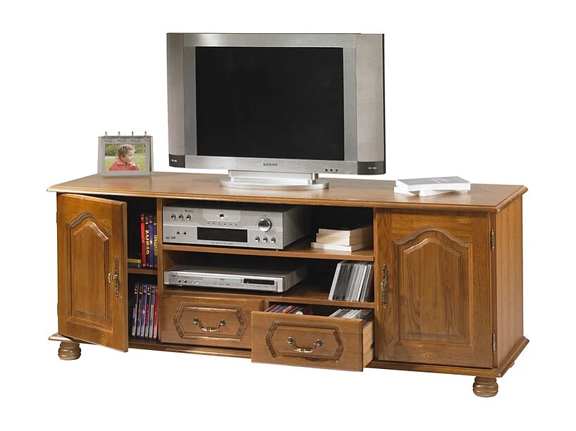 Meuble TV 70 Pouces Chêne Rustique 2 Portes 2 Tiroirs L 158.8 H 60.3 P 46 cm