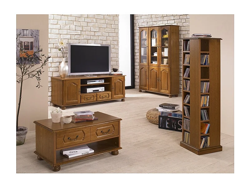 Meuble TV 70 Pouces Chêne Rustique 2 Portes 2 Tiroirs L 158.8 H 60.3 P 46 cm