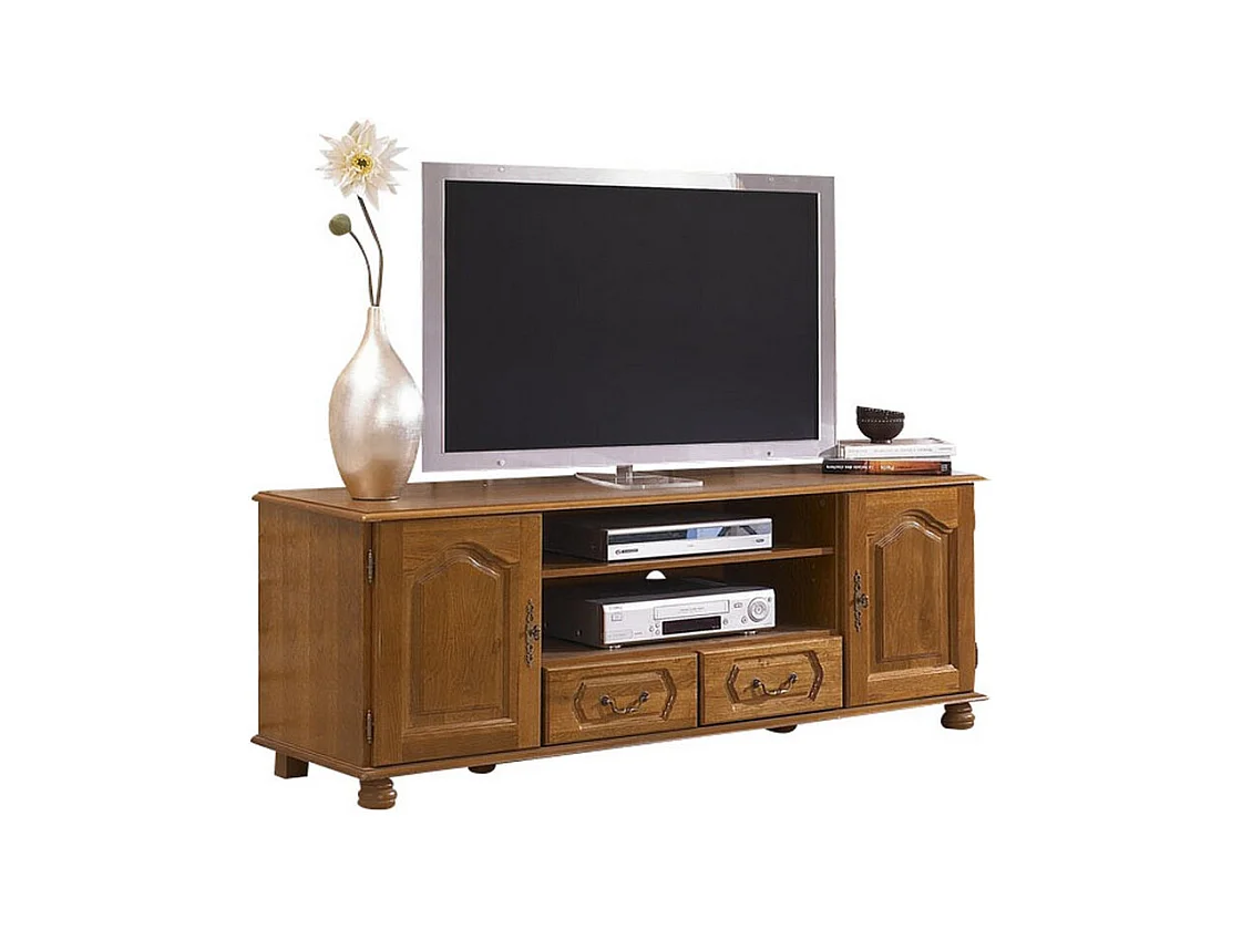 Meuble TV 70 Pouces Chêne Rustique 2 Portes 2 Tiroirs L 158.8 H 60.3 P 46 cm