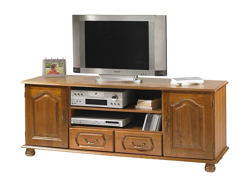 Meuble TV 70 Pouces Chêne Rustique 2 Portes 2 Tiroirs L 158.8 H 60.3 P 46 cm