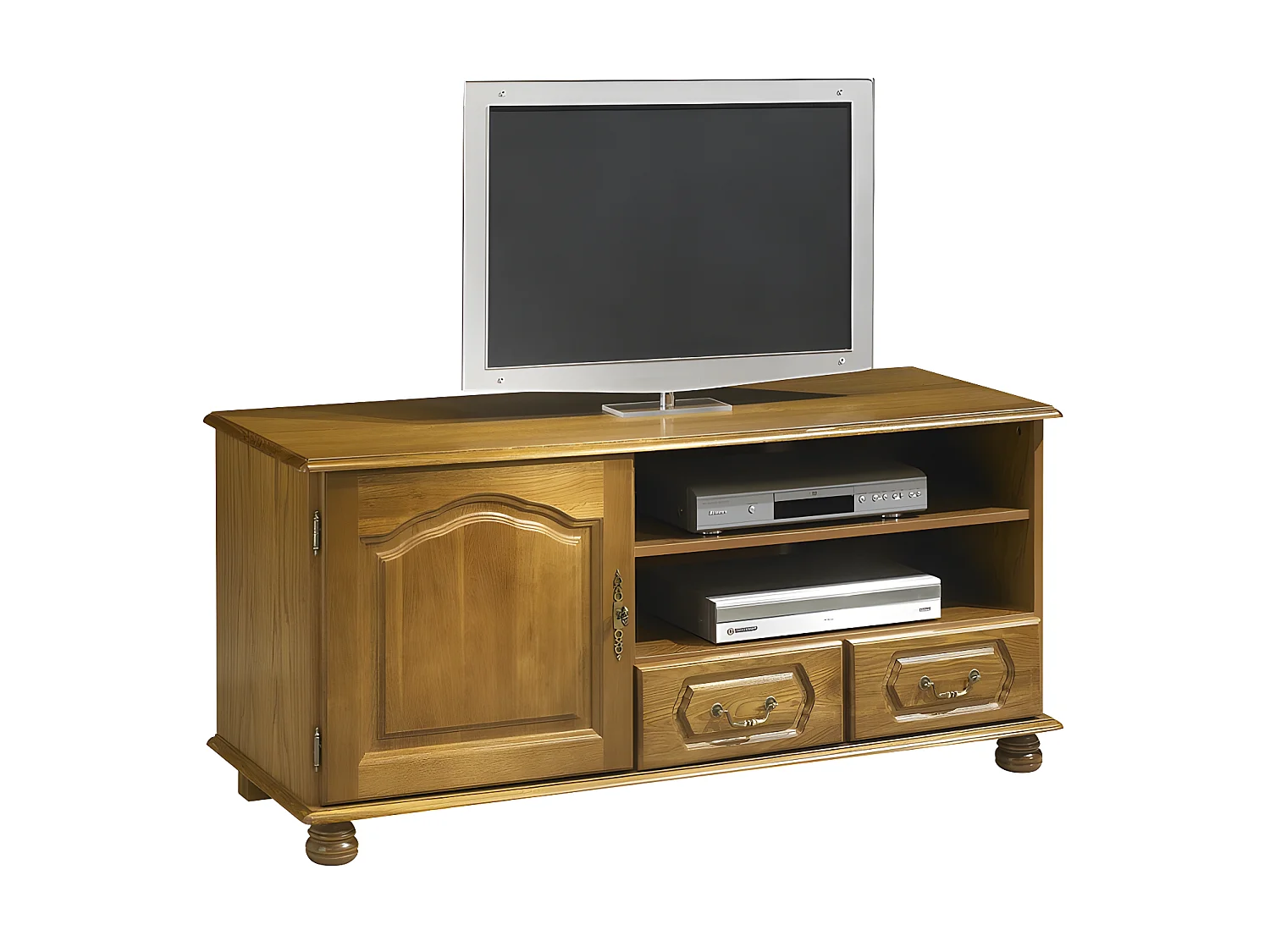 Meuble TV 60 Pouces Chêne Rustique 1 Porte 2 Tiroirs L 133.6 H 60.7 P 46 cm