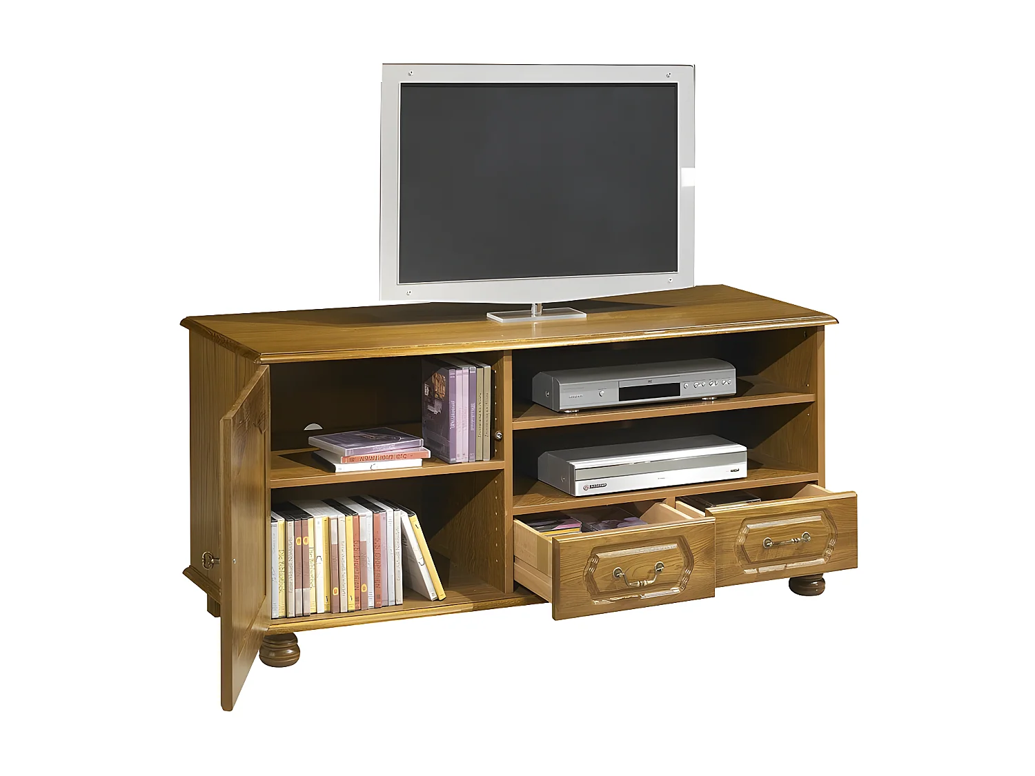 Meuble TV 60 Pouces Chêne Rustique 1 Porte 2 Tiroirs L 133.6 H 60.7 P 46 cm