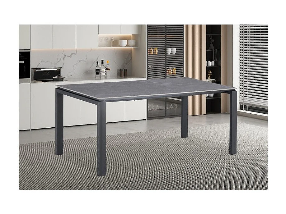 Table à manger 8 personnes collection ATHENA. Longueur 180cm avec plateau de 12mm en pierre grise effet ciment