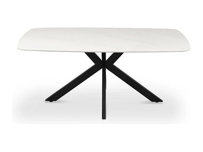 Mesa de jantar VINCI comprimento 180cm com tampo de 10mm em pedra com efeito de mármore branco.
