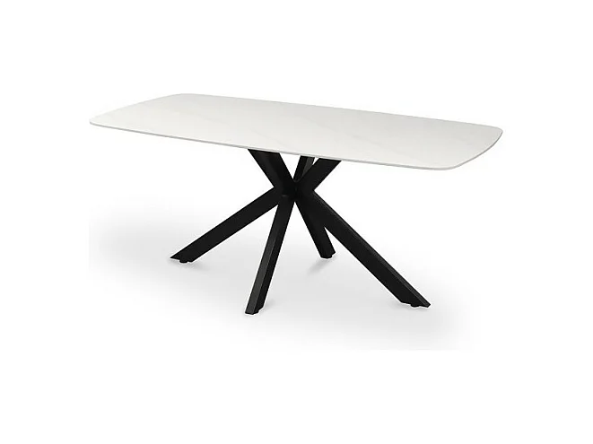 Table à manger VINCI longueur 180cm avec plateau de 10mm en pierre effet marbre blanc