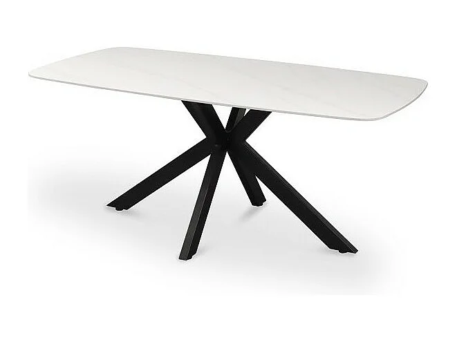 Table à manger VINCI longueur 180cm avec plateau de 10mm en pierre effet marbre blanc