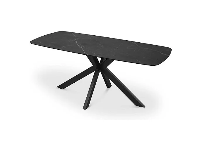 Table à manger VINCI longueur 180cm avec plateau de 10mm en pierre effet marbre noir