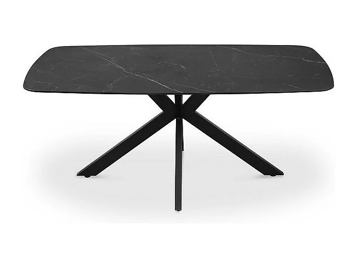 Table à manger VINCI longueur 180cm avec plateau de 10mm en pierre effet marbre noir