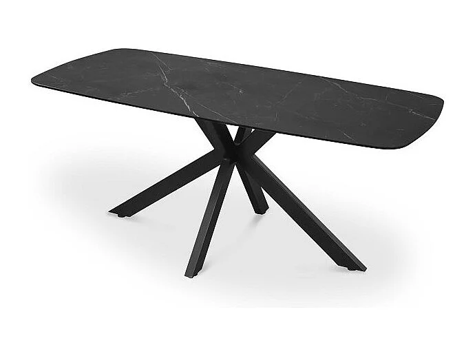 Tavolo da pranzo VINCI lunghezza 180cm con piano di 10mm in pietra effetto marmo nero.