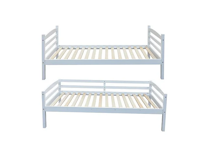 Letto a castello trasformabile 90x200 cm BOY – Legno massiccio – Bianco – Rete inclusa