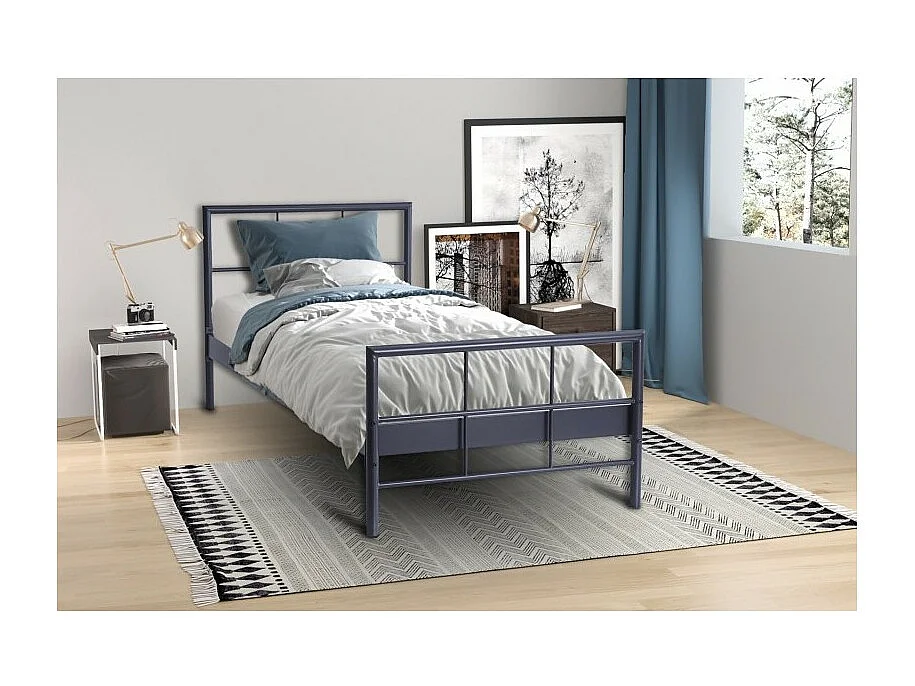 Lit SORA – 90x200 cm en métal coloris gris foncé avec sommier inclus