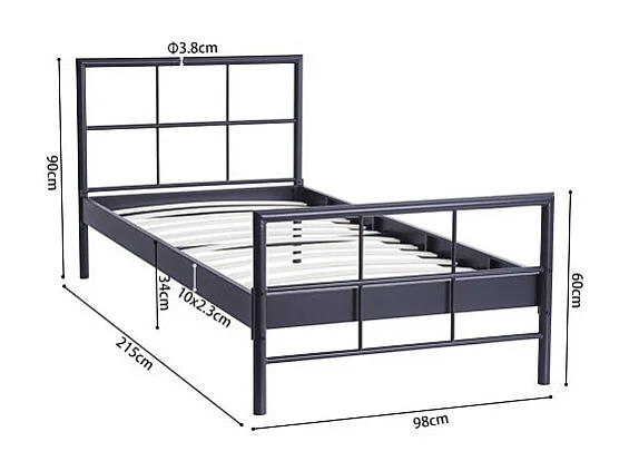 Lit SORA – 90x200 cm en métal coloris gris foncé avec sommier inclus