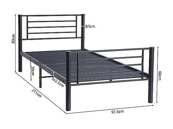 Metallbett 90x200 cm SAMMY, Farbe Dunkelgrau