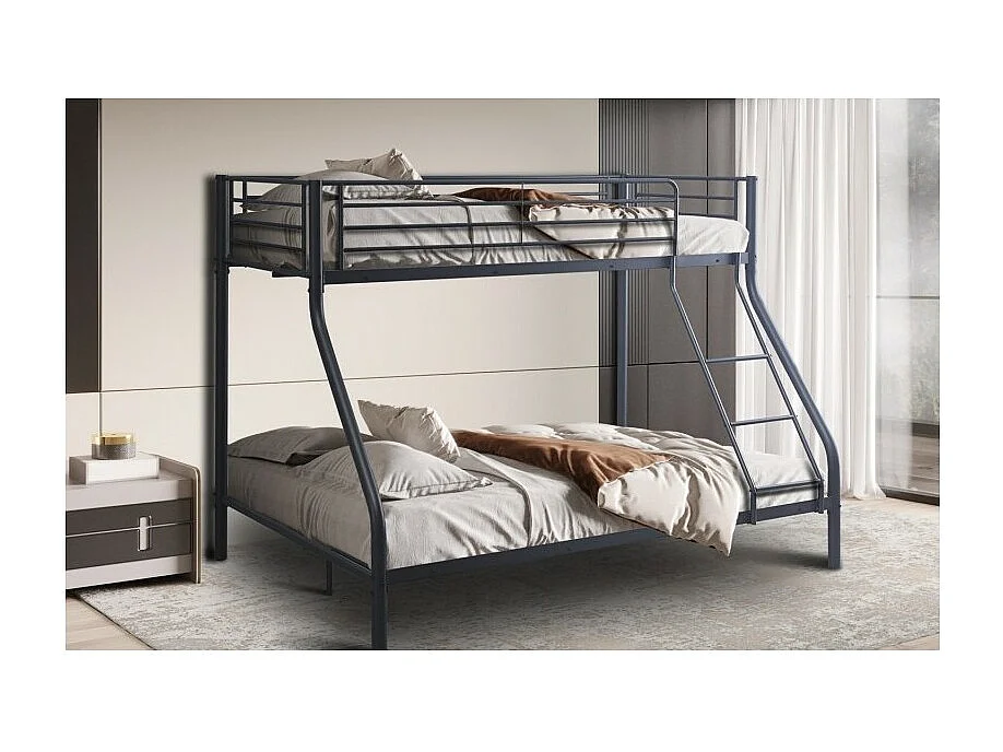 Letto a castello in metallo SAMMY - 90x200 & 140x200 cm - Grigio scuro - Rete inclusa