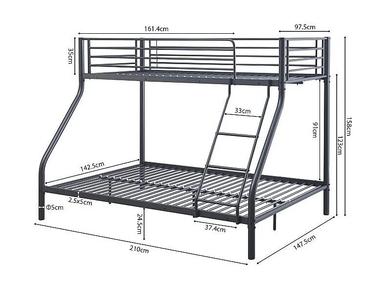 Letto a castello in metallo SAMMY - 90x200 & 140x200 cm - Grigio scuro - Rete inclusa
