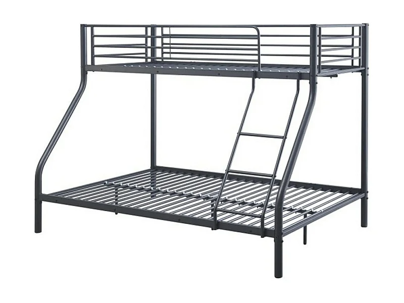 Lit superposé métal SAMMY – 90x200 & 140x200 cm – Gris foncé – Sommier inclus