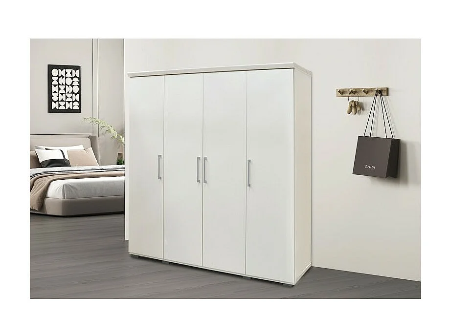 Kledingkast, garderobe, collectie TOM, 4 deuren 160 cm, ingebouwde kledingroede, wit van kleur