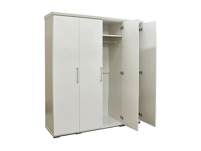 Kledingkast, garderobe, collectie TOM, 4 deuren 160 cm, ingebouwde kledingroede, wit van kleur