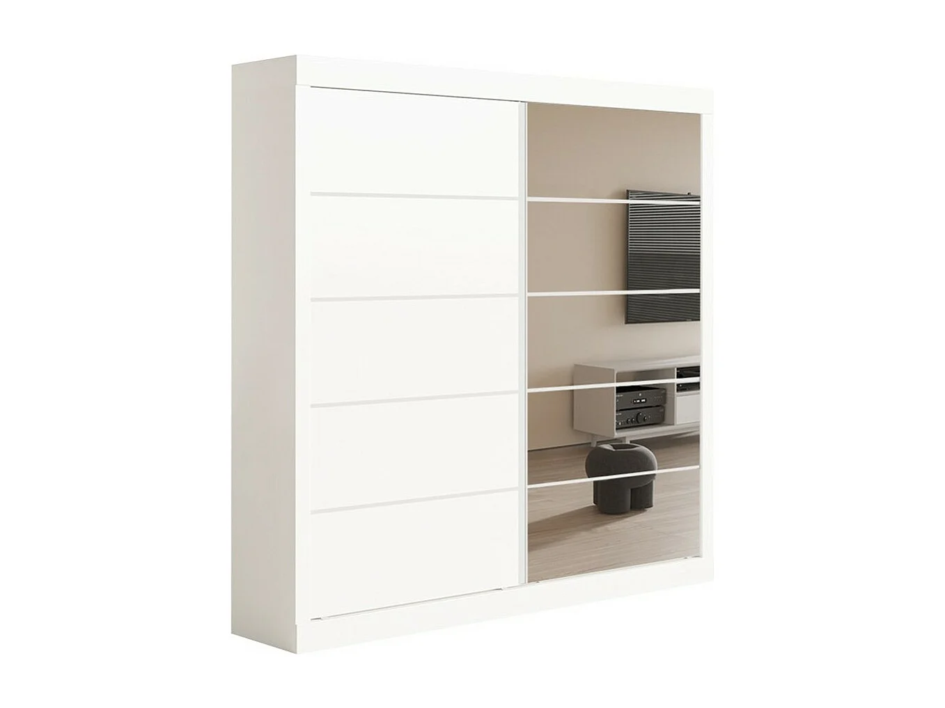 Garde Robe MILS, armoire 2 portes coulissantes avec miroir coloris blanc