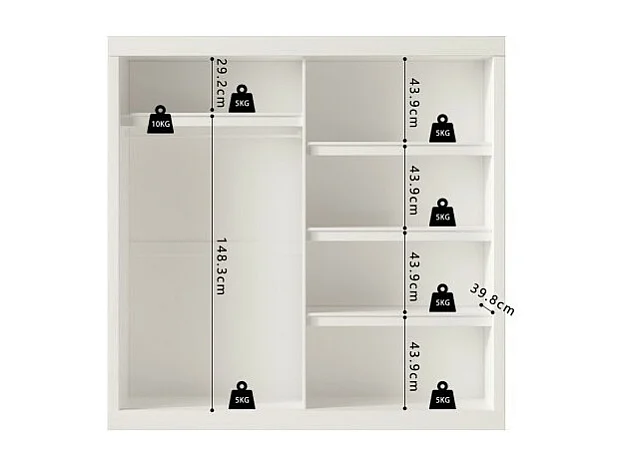 Garde Robe MILS, armoire 2 portes coulissantes avec miroir coloris blanc