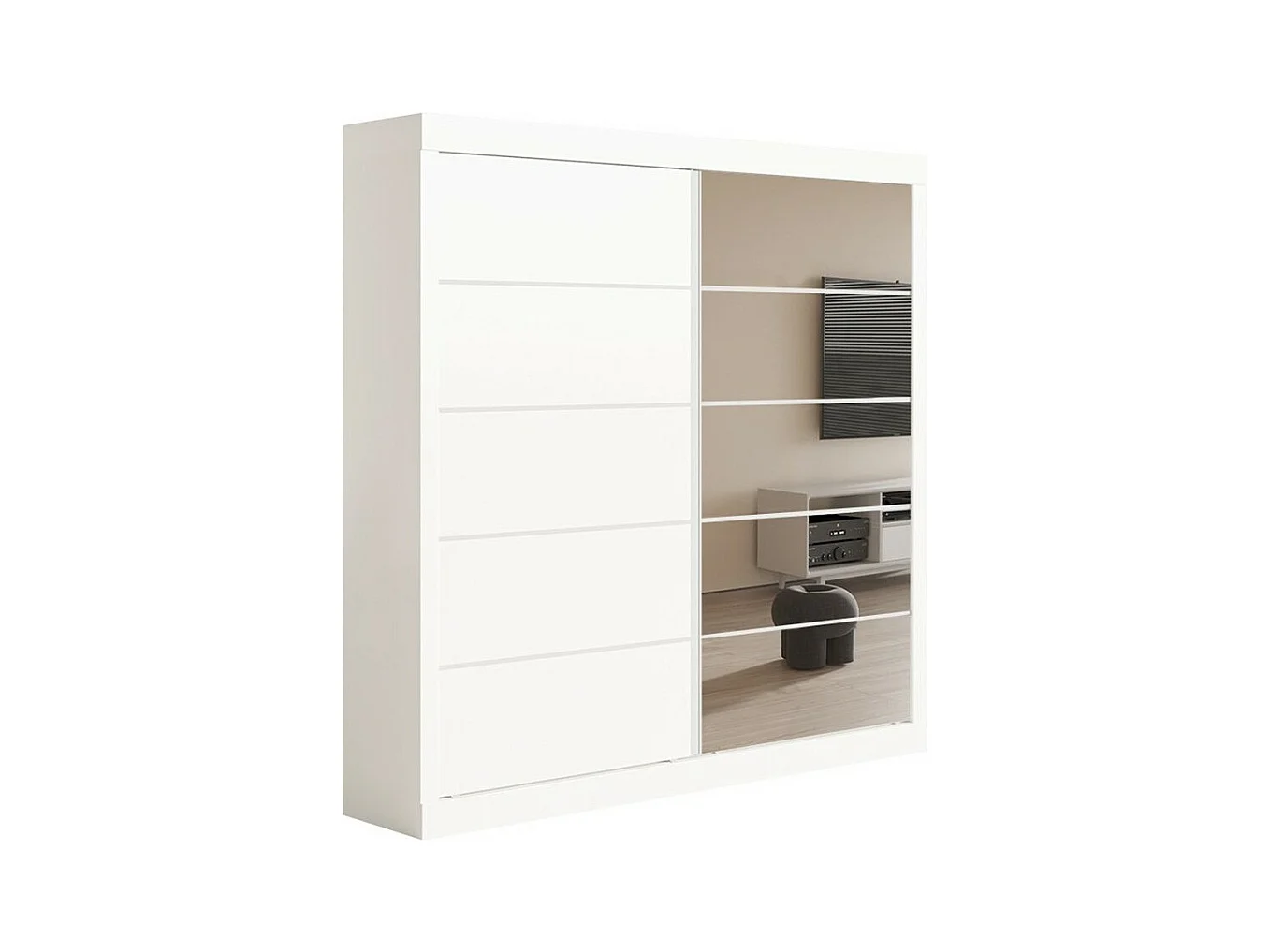 Garde Robe MILS, armoire 2 portes coulissantes avec miroir coloris blanc