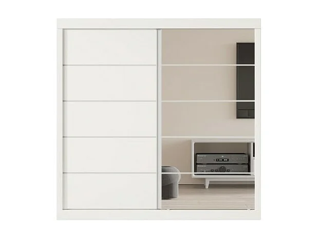 Garde Robe MILS, armoire 2 portes coulissantes avec miroir coloris blanc