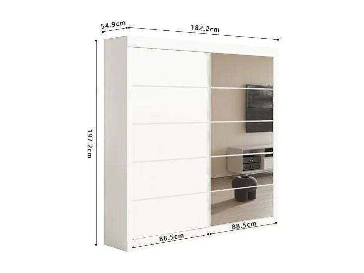Garde Robe MILS, armoire 2 portes coulissantes avec miroir coloris blanc