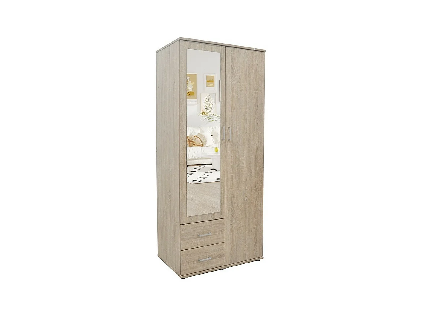 Armoire TOM 2 portes – Chêne Sonoma – Avec miroir – L80 x H185 cm