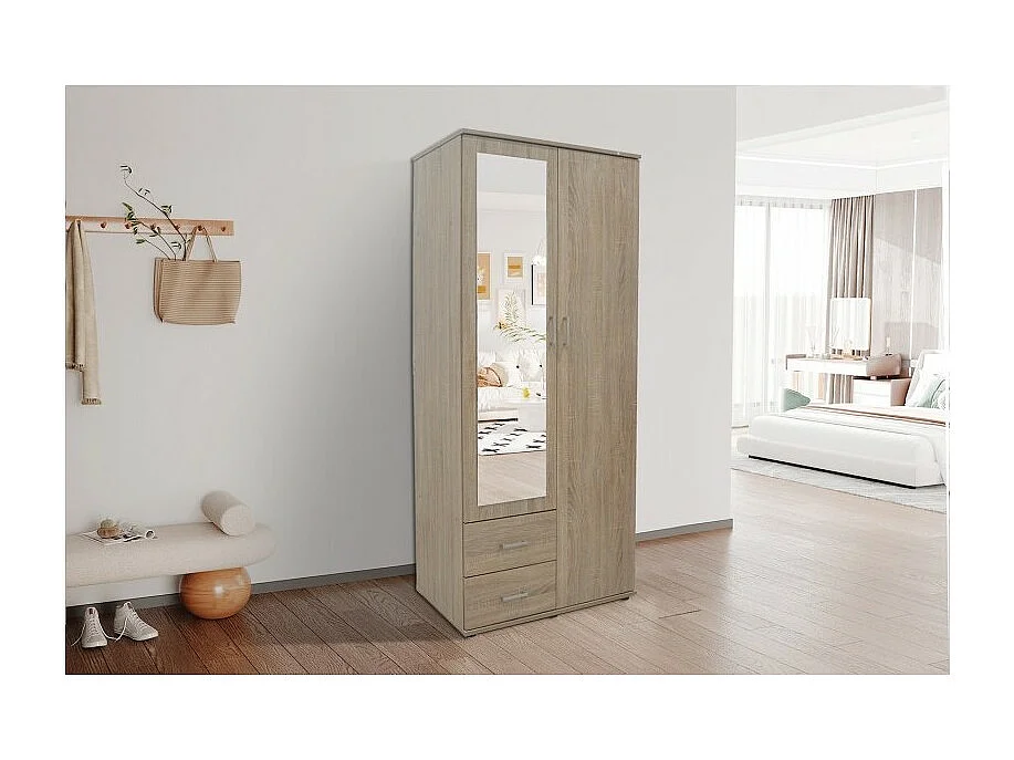 Armoire TOM 2 portes – Chêne Sonoma – Avec miroir – L80 x H185 cm