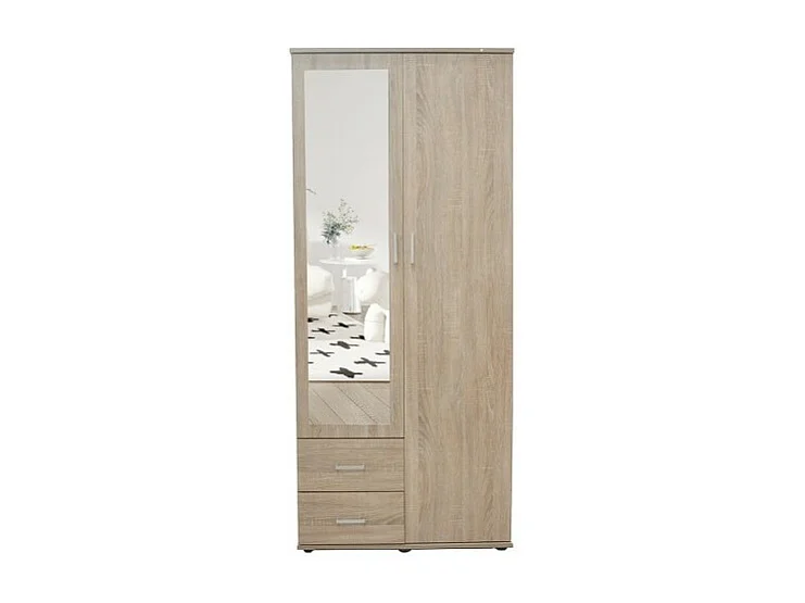 Armoire TOM 2 portes – Chêne Sonoma – Avec miroir – L80 x H185 cm