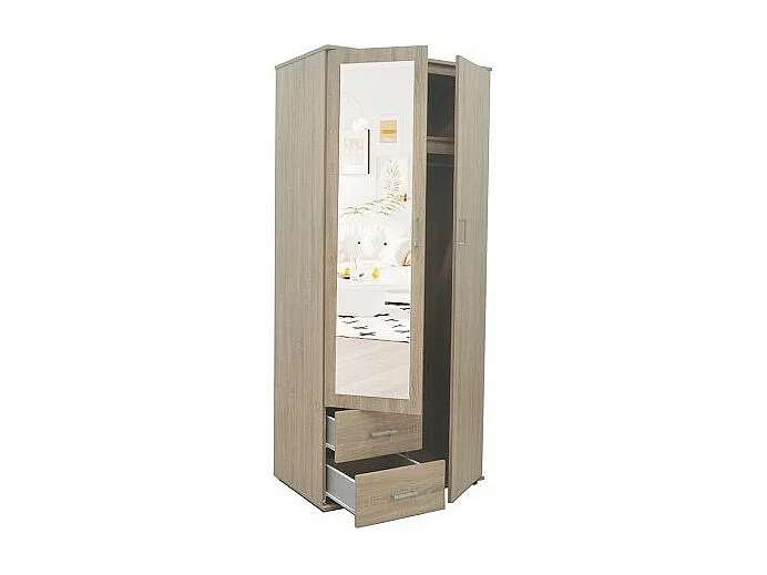 Armoire TOM 2 portes – Chêne Sonoma – Avec miroir – L80 x H185 cm