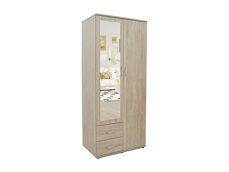 Armoire TOM 2 portes – Chêne Sonoma – Avec miroir – L80 x H185 cm