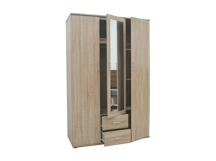 Kledingkast, garderobe met spiegel uit de TOM-collectie, 3 deuren 120 cm, ingebouwde kledingkast Sonoma eiken