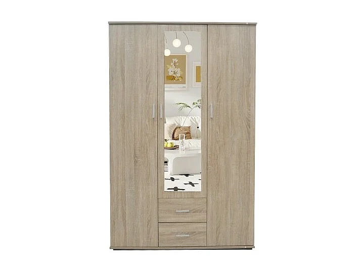 Kledingkast, garderobe met spiegel uit de TOM-collectie, 3 deuren 120 cm, ingebouwde kledingkast Sonoma eiken