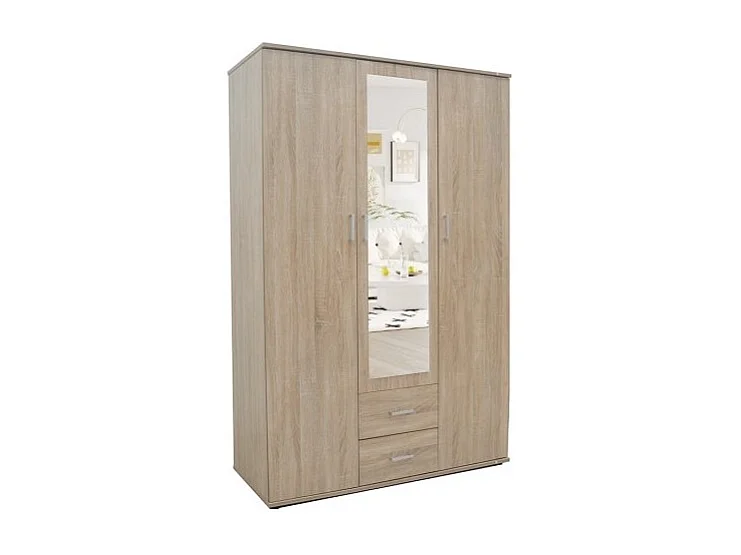Kledingkast, garderobe met spiegel uit de TOM-collectie, 3 deuren 120 cm, ingebouwde kledingkast Sonoma eiken