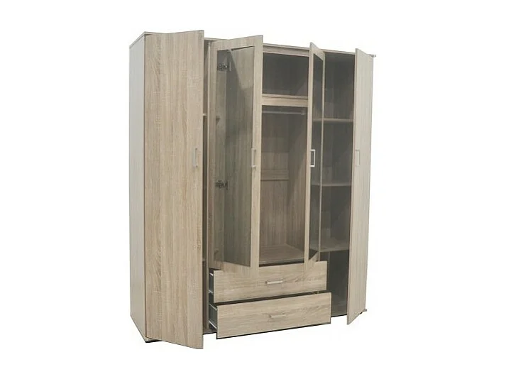 Kledingkast, garderobe, met spiegel uit de TOM-collectie, 4 deuren 160 cm, geïntegreerde kledingkast in Sonoma eiken